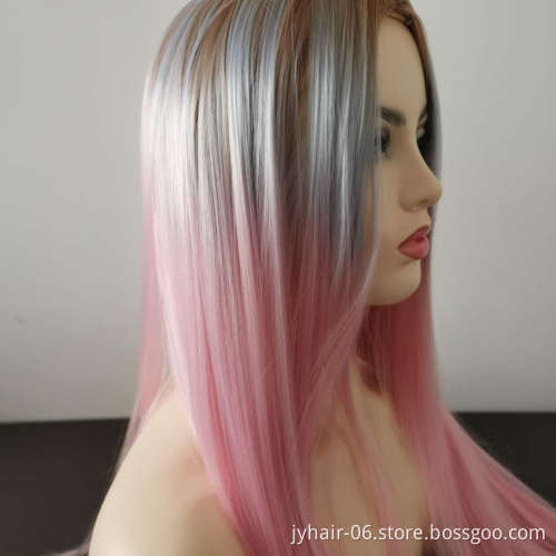 32 Inches Natural Fashion Silky Straight Long Hair Wig Lovely Women Pink Synthetic Wigs